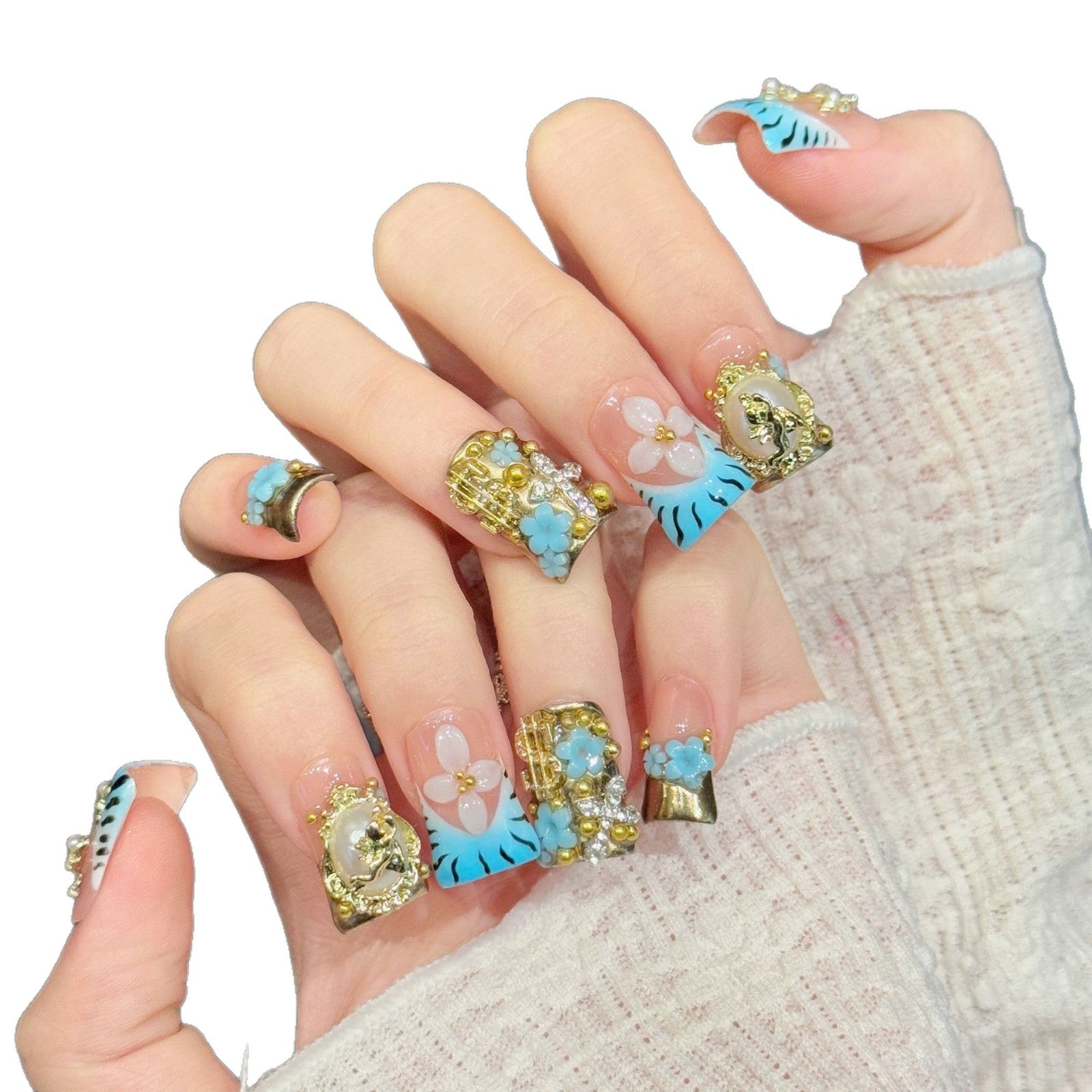 365nails: "Gilded Sanctity" – 3D Cross & Floral Handmade Coffin Nails