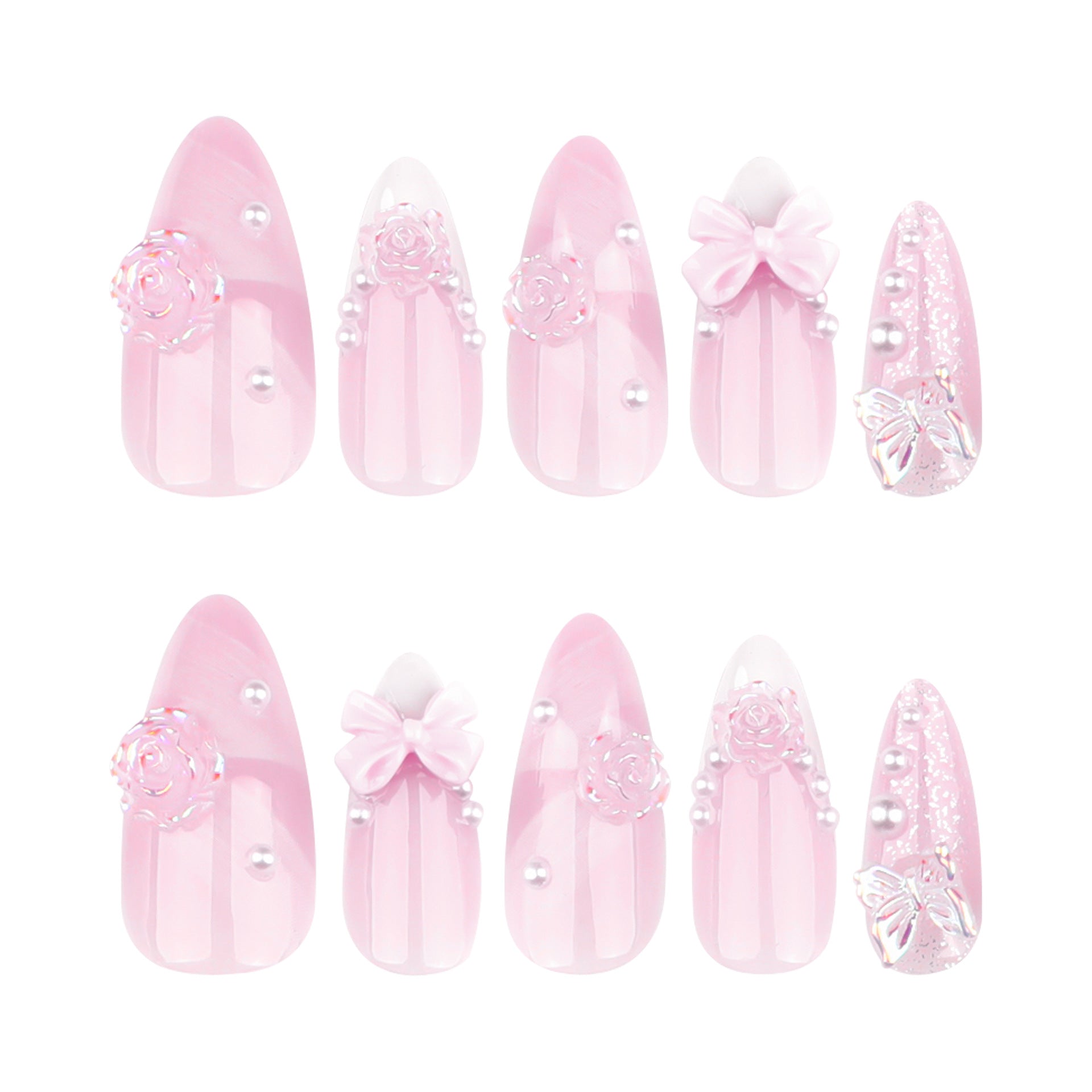 "Pink Ribbon & Rose French" - Precision Crafted Press-On Nails