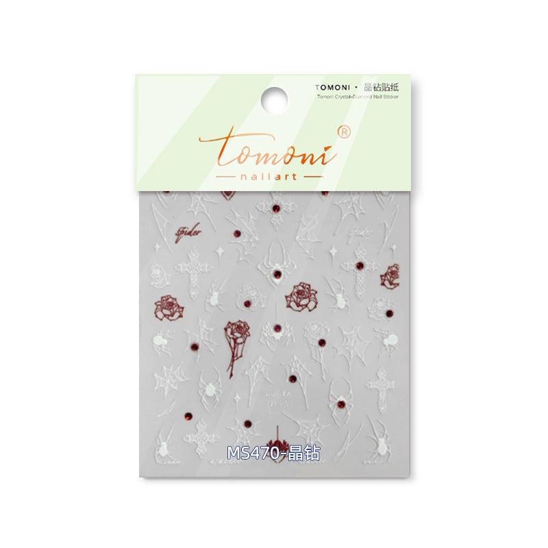 Gothic Spider & Crystal Cross: "Noir Spider Web" – 5D Crystal-Diamond Nail Sticker