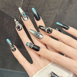 Silver Black Moon Snake Cosmic Gothic Nails