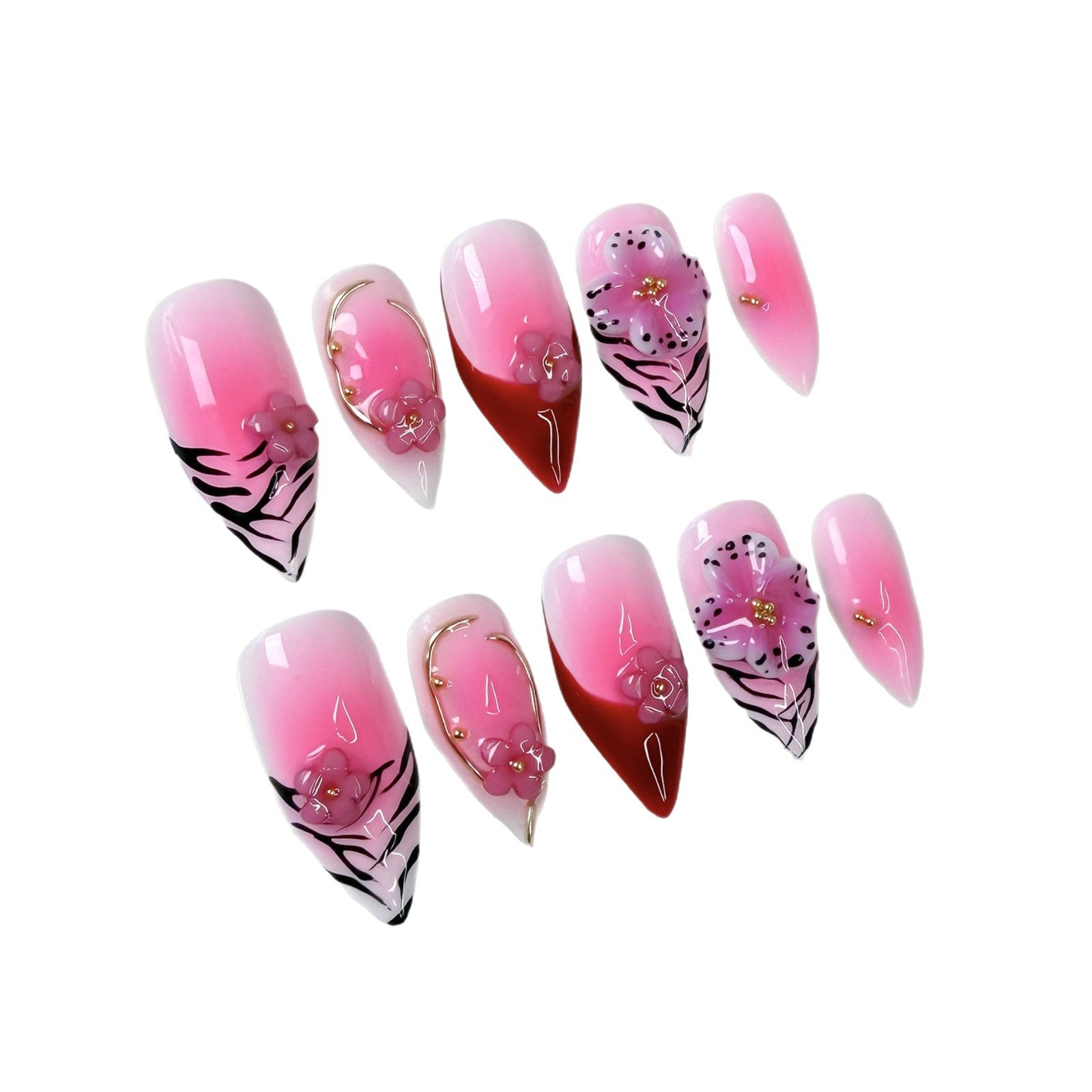 Unhas esculpidas tridimensionais de garotas doces e descoladas, blush puro desejo, unhas de pressão feitas à mão｜365nails