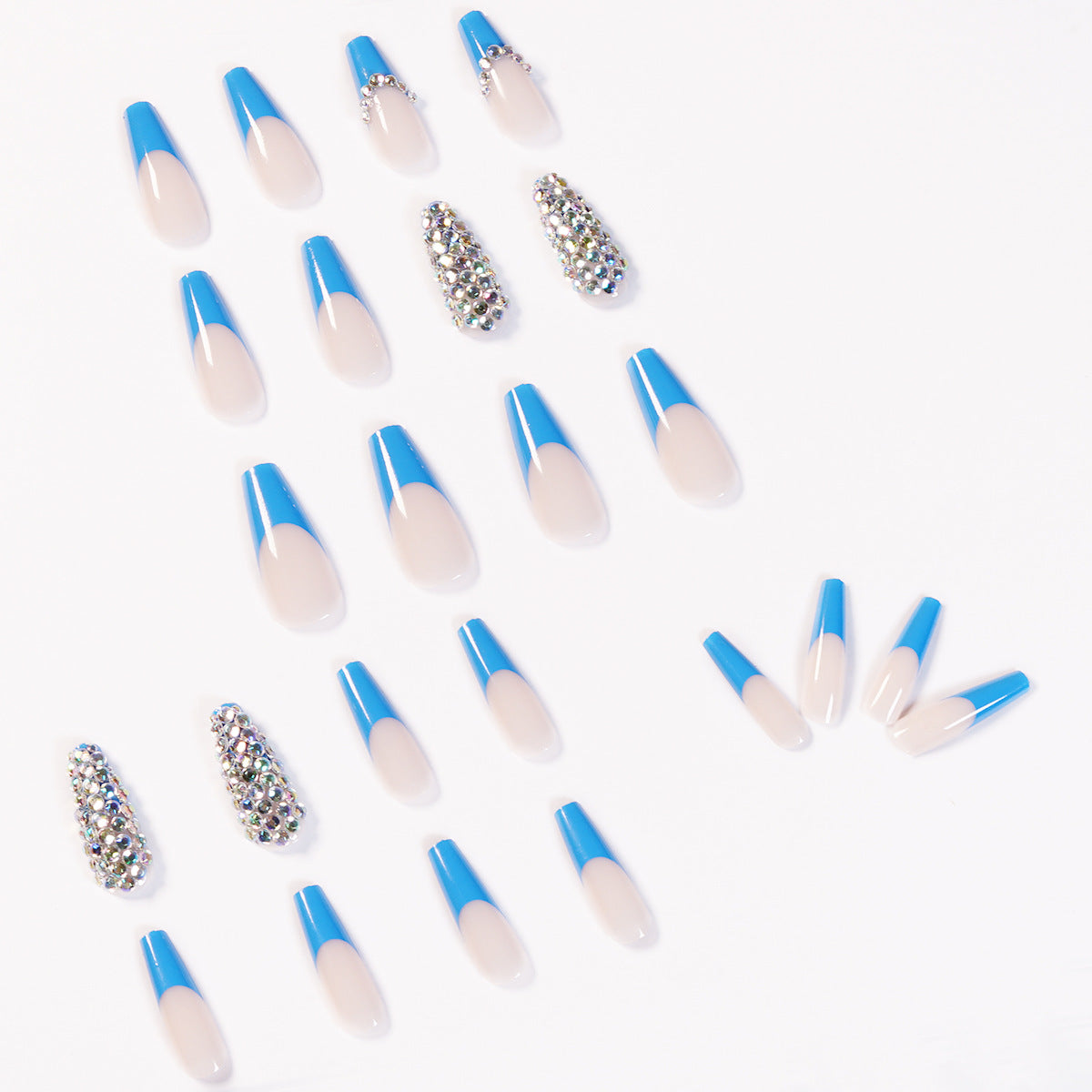 Blue French full diamond presson nail wearing finished nail art fake nail removable nail patch  special supply｜365nails