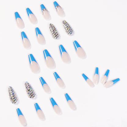 Blue French full diamond presson nail wearing finished nail art fake nail removable nail patch  special supply｜365nails