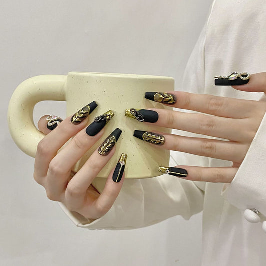 Midnight Spirit Snake handmade nails dark temperament style butterfly chain medium and long removable manicure | 365nails