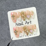 Ice through  almond nail art French hand-painted metal relief white handmade press-on nails｜365nails