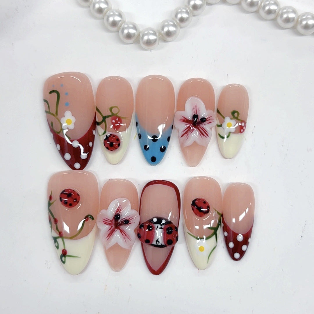 Meadow Whimsy: "Ladybug Garden" – Almond Press-On Nails