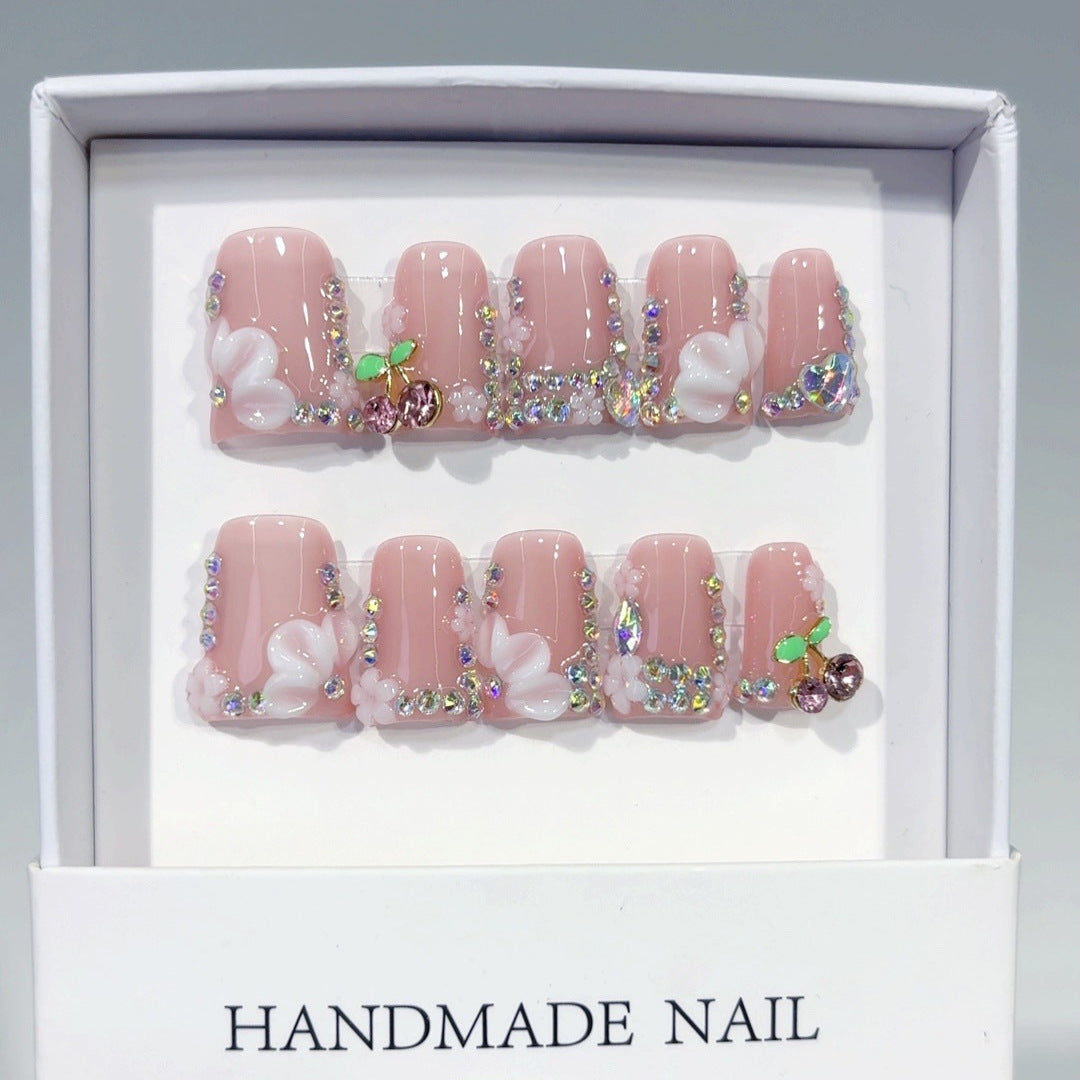 Cherry Blossom Gala: "Blossom Cherry" – Unhas Postiças Curtas Quadradas