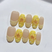 365nails-檸檬綻放：「黃色花卉」 – 方形 手工製 3D 雕刻 穿戴甲
