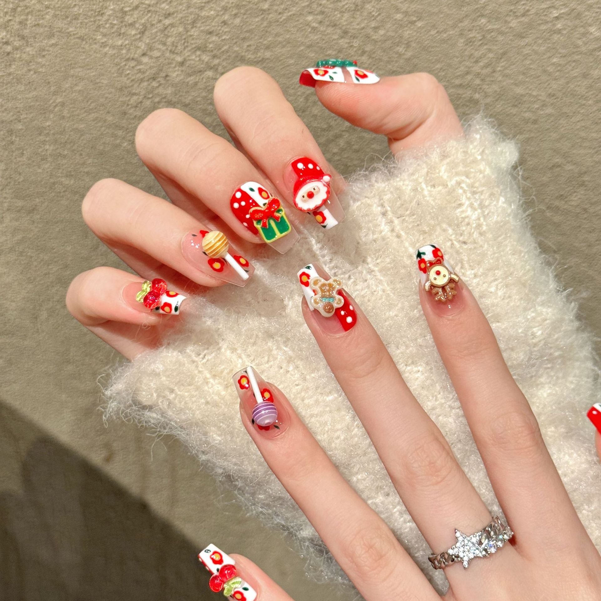 Cute Christmas Candy Gift Holiday Press On Nails