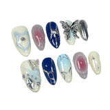 Sweet and cool colorful three-dimensional metal butterfly Handemade press on nails almond nail finished patch｜365nails