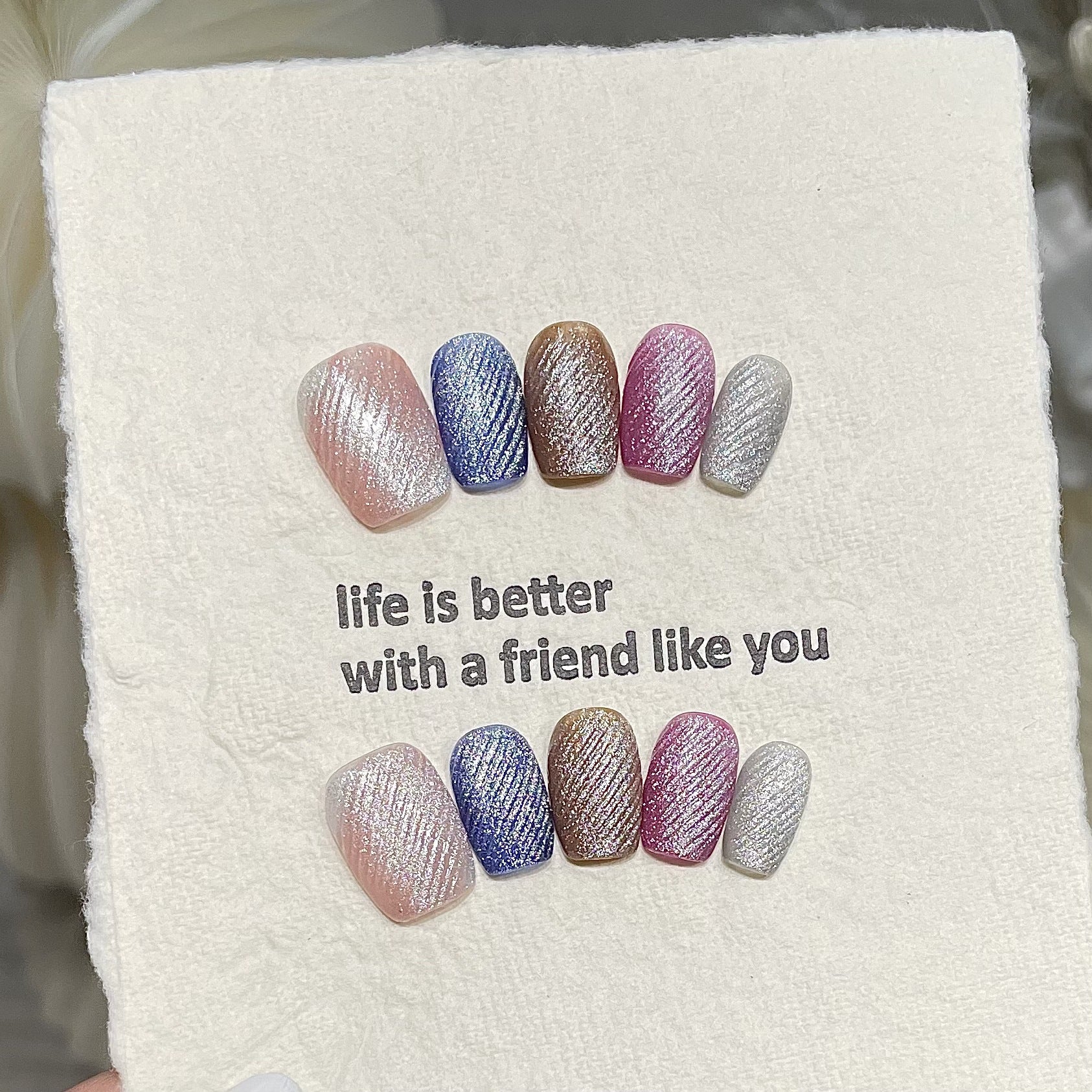 365nails: "Crystal Velvet" – 5D Textured Cat Eye Handmade Almond Nails