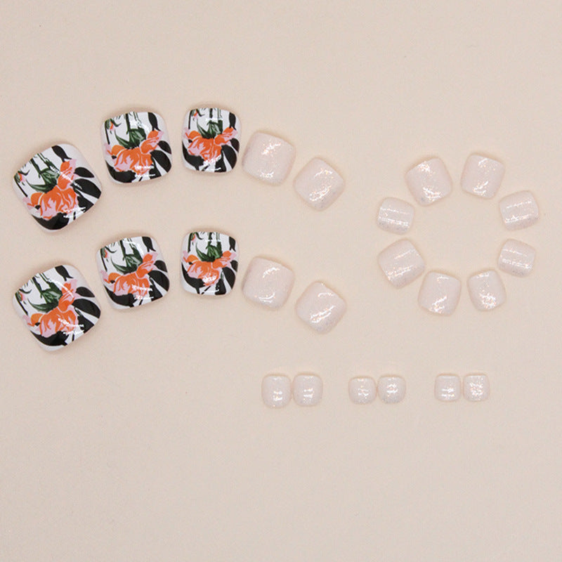 夏日甜酷牡丹花 國風足部穿戴甲 亮粉設計 可穿戴甲片｜365nails
