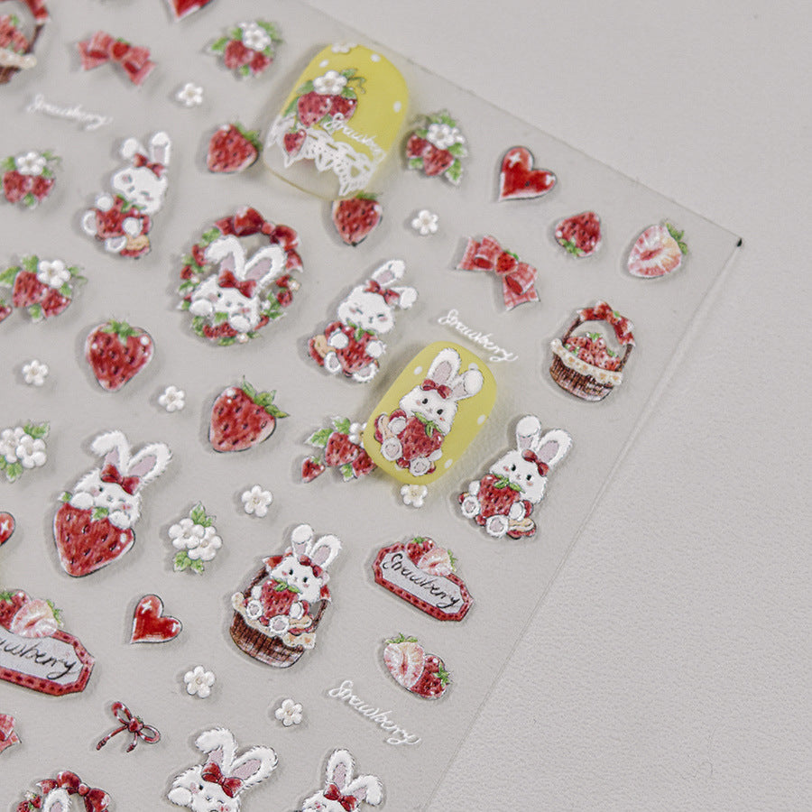 365nails: "set gaufré fraise et lapin" – Autocollants pour ongles