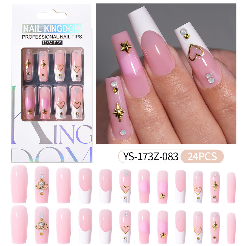 Press on nails fake nail patch extension nail Spice Girl medium rectangle removable 24 pieces with drill manicure