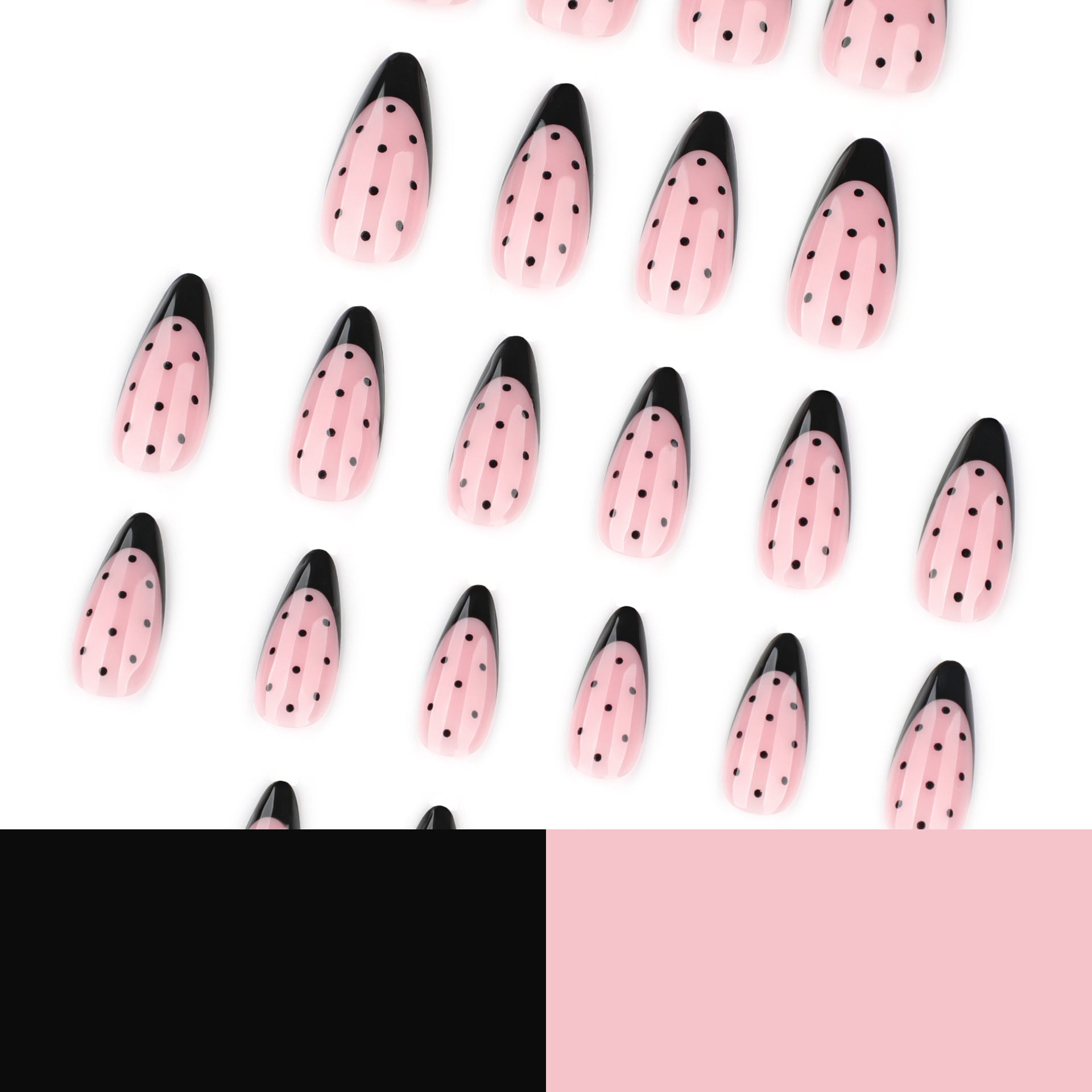 Simple french black press-on nails black polka dot round dot manicure nail chips almond nails