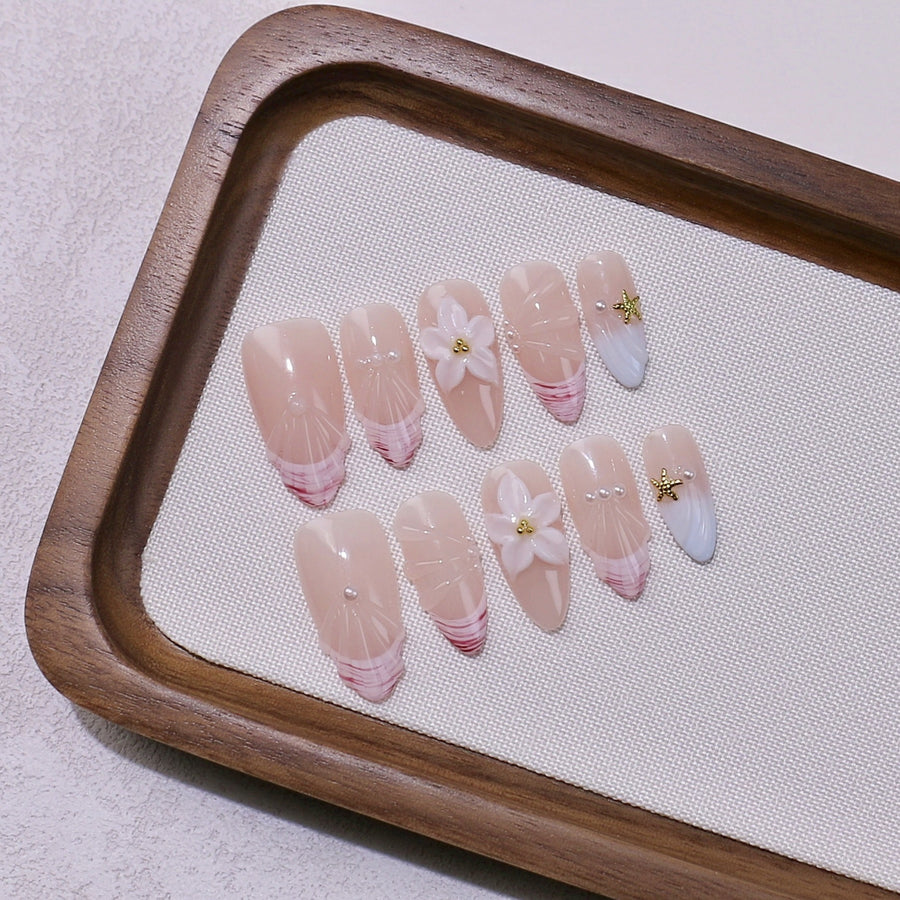 365nails-Jellyfish Dream: "3D Jellyfish Carving" – Long Almond Handmade Nails