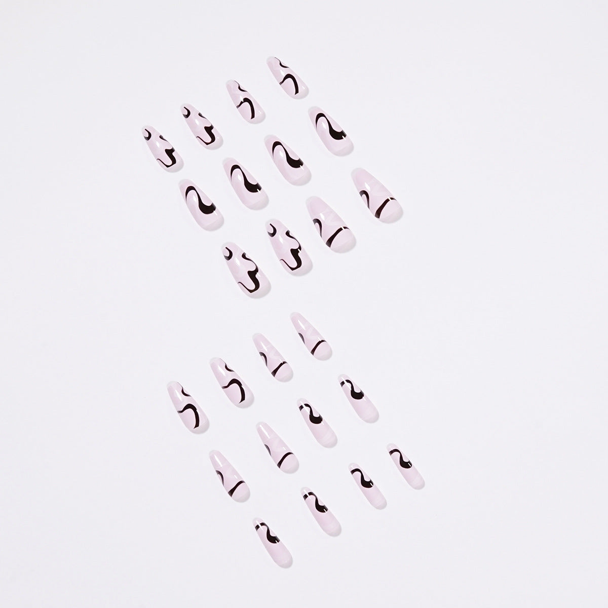 Black and white water wave Press on nails simple wind nail  wave nail line nail  Press on nails wholesale｜365nails