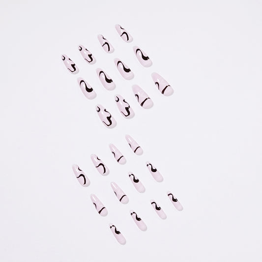 Black and white water wave Press on nails simple wind nail  wave nail line nail  Press on nails wholesale｜365nails