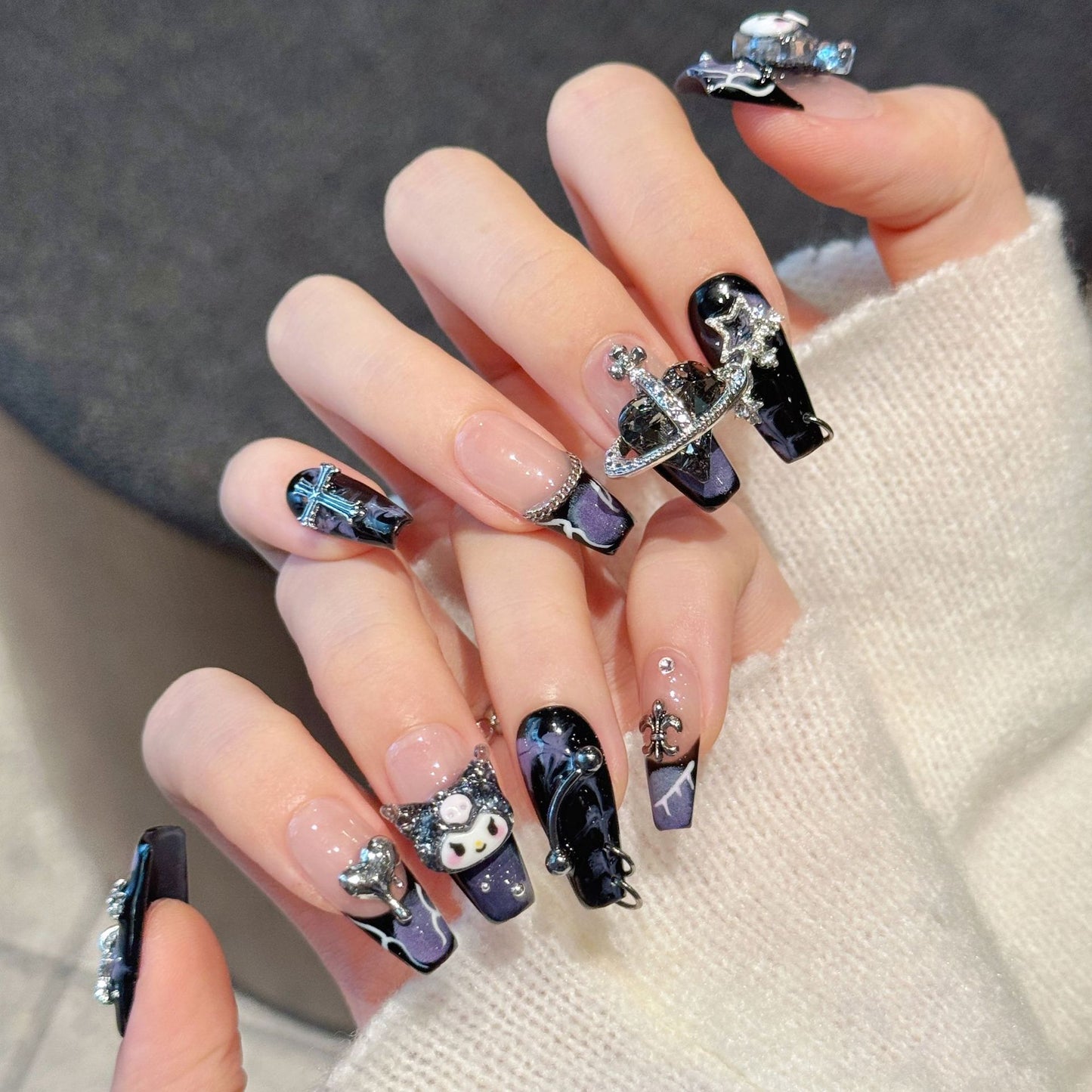 Gothic Purple Kuromi Charm Nails
