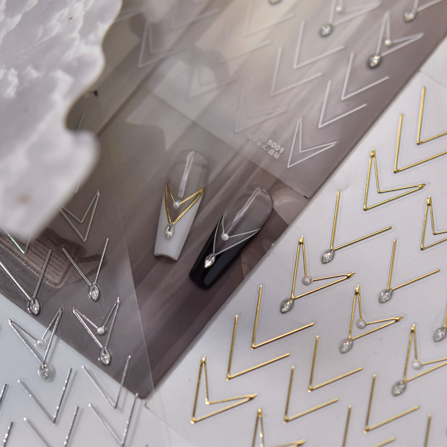 Minimalist Chevron: "Silver Crystal Chevron" – 3D Embossed Nail Sticker