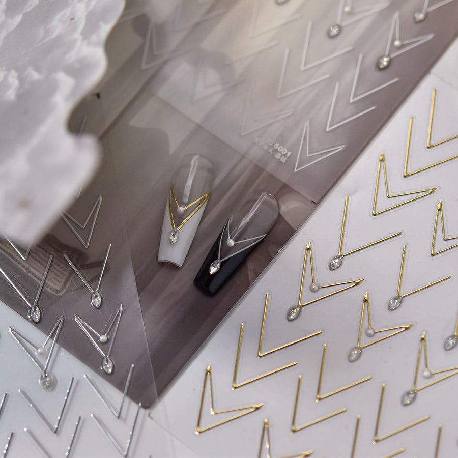 Minimalist Chevron: "Silver Crystal Chevron" – 3D Embossed Nail Sticker