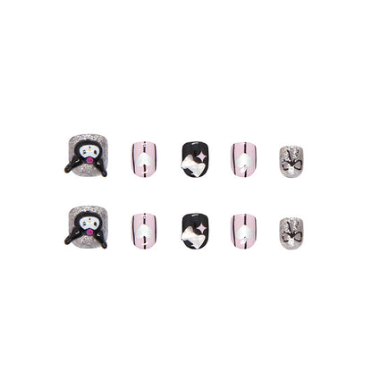 Cute sweet cool girl flash bow love playful white ins wind fake nails kids nails｜365nails