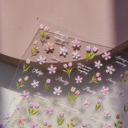 Lovely Tulip & Script: "Spring Tulip Tale" – 5D Embossed Nail Sticker