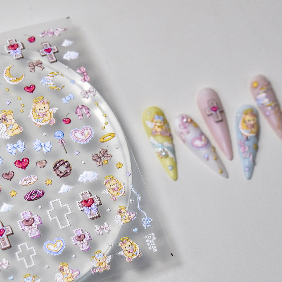 Angel Teddy Collection: "Angelic Teddy" – 3D Embossed Nail Sticker