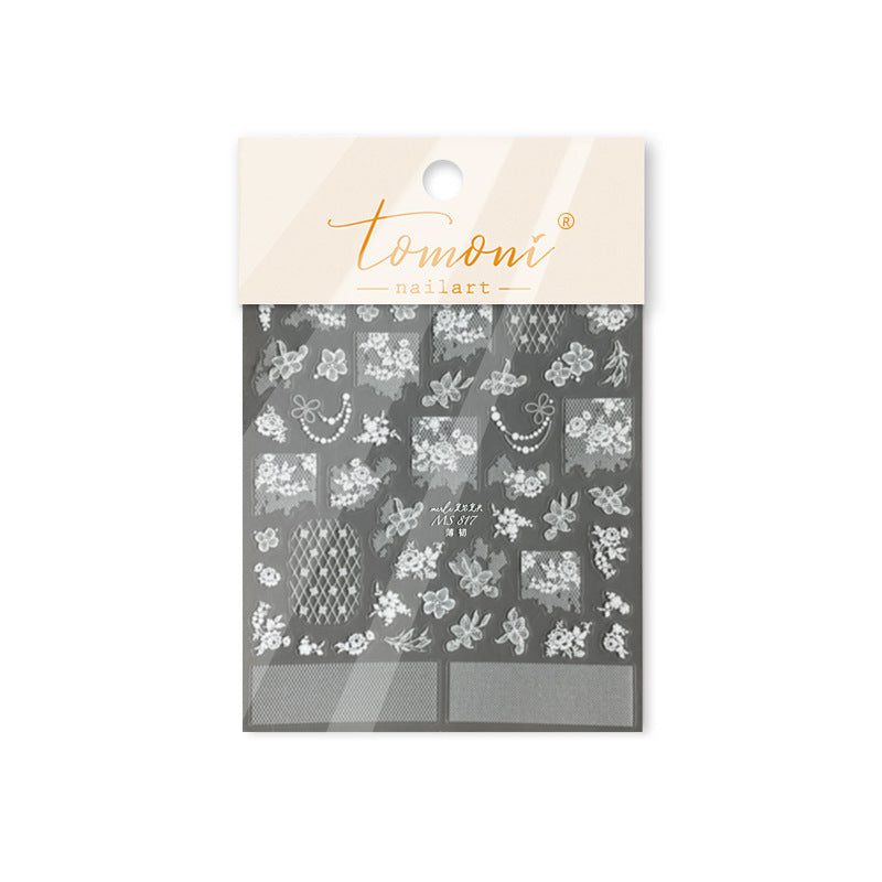 White Lace & Floral: "Bridal Elegance" – 3D Nail Sticker