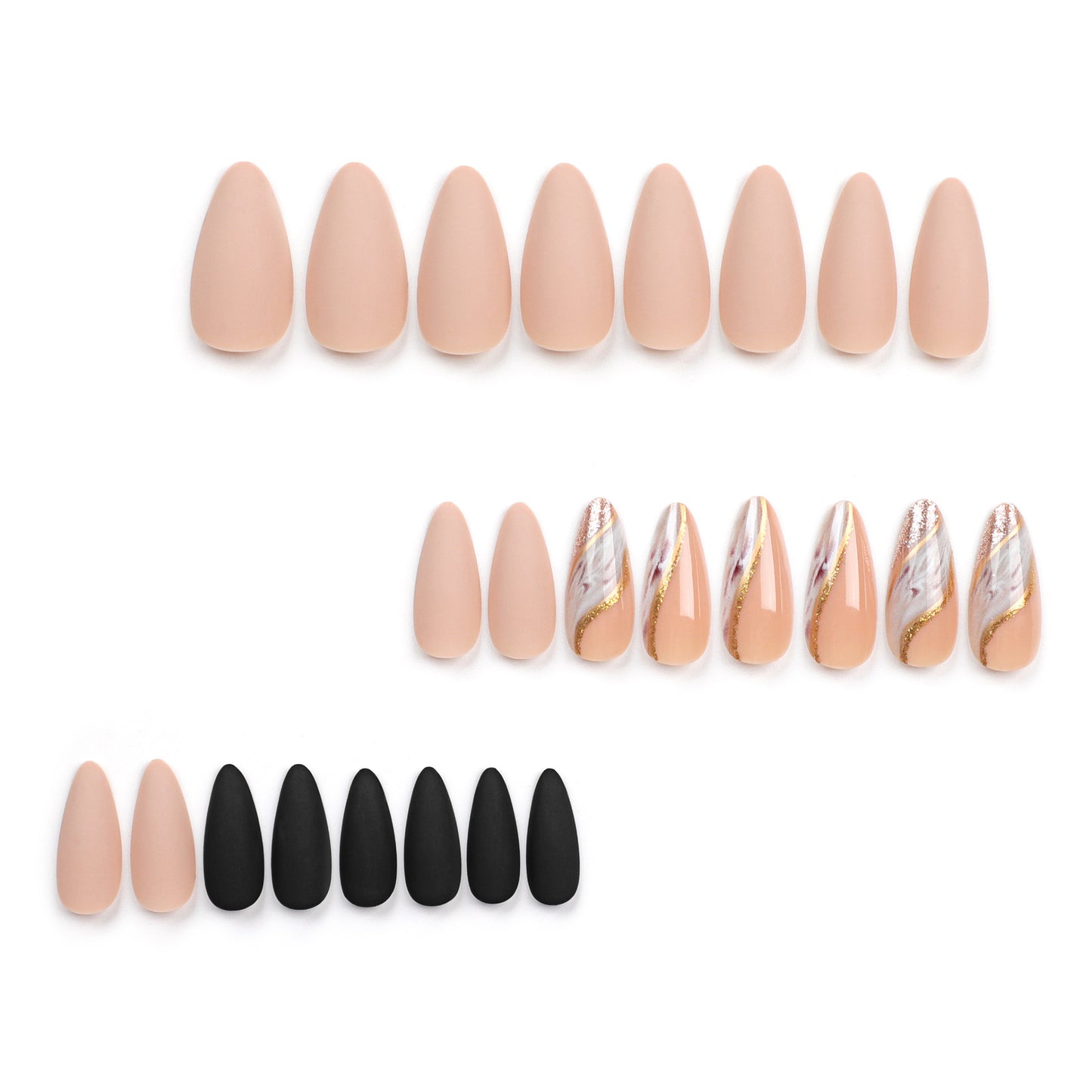 Gold curve smudge press on nails silver glitter autumn and winter fake nail patch solid color feel matte nail piece｜365nails