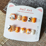 365nails-Halloween Pumpkin Kids Series: "Pumpkin Ghost Festival" – Short Square Kids Nail Art