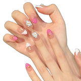 Pink Daisy Cute Plaid Sweet Nails