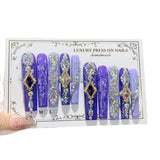 Purple Crystal Embellished Extra Long Press On Nails