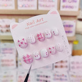 Pink Heart Polka Cute Kids Press On Nails Set