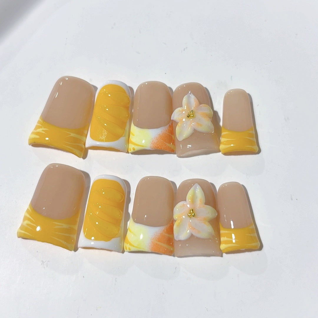 Mango Tango: "Tropical Bloom" – Unhas Postiças Quadradas Curtas