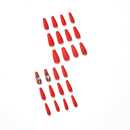 Red Rhinestone Long Ballet French Wear Nail Art Finished Fake Nail Nail Patch  Direct Supply Nail Patch｜365nails