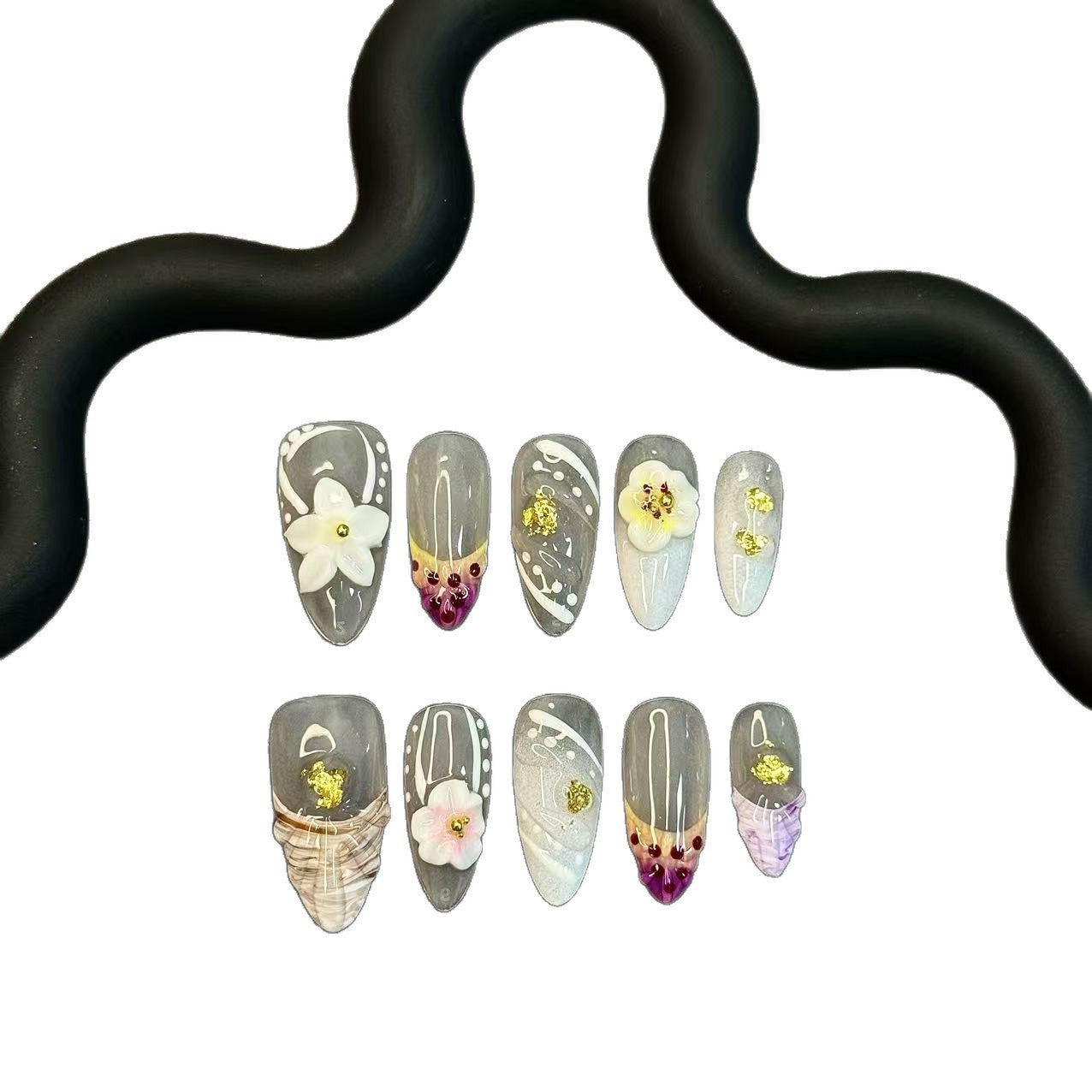365nails: "Enchanted Bloom" – 3D Flower & Gradient Handmade Stiletto Nails