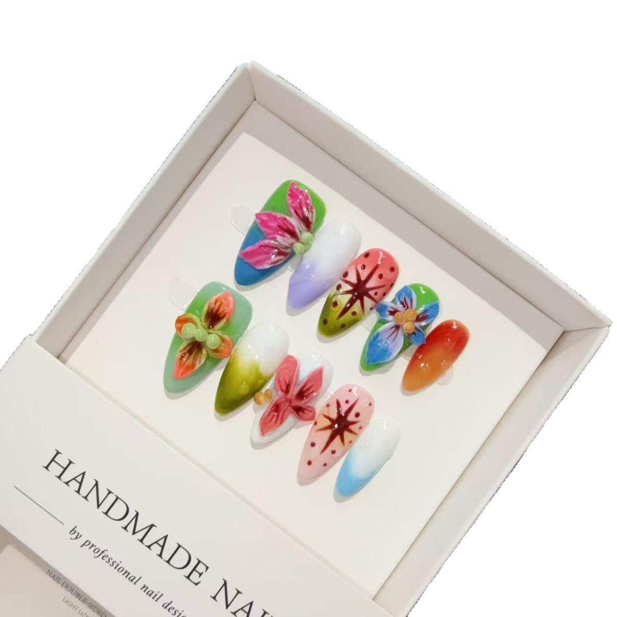 365nails: "Tropical Bloom" – 3D Floral Handmade Almond Nails