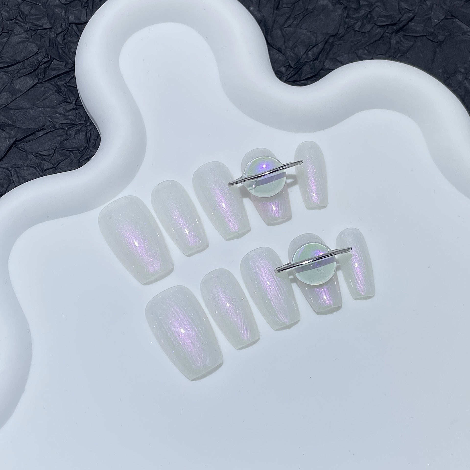 365nails Minimalist: "Lavender Haze" – Medium Square Cat Eye & Iridescent Press On Nails 24pcs