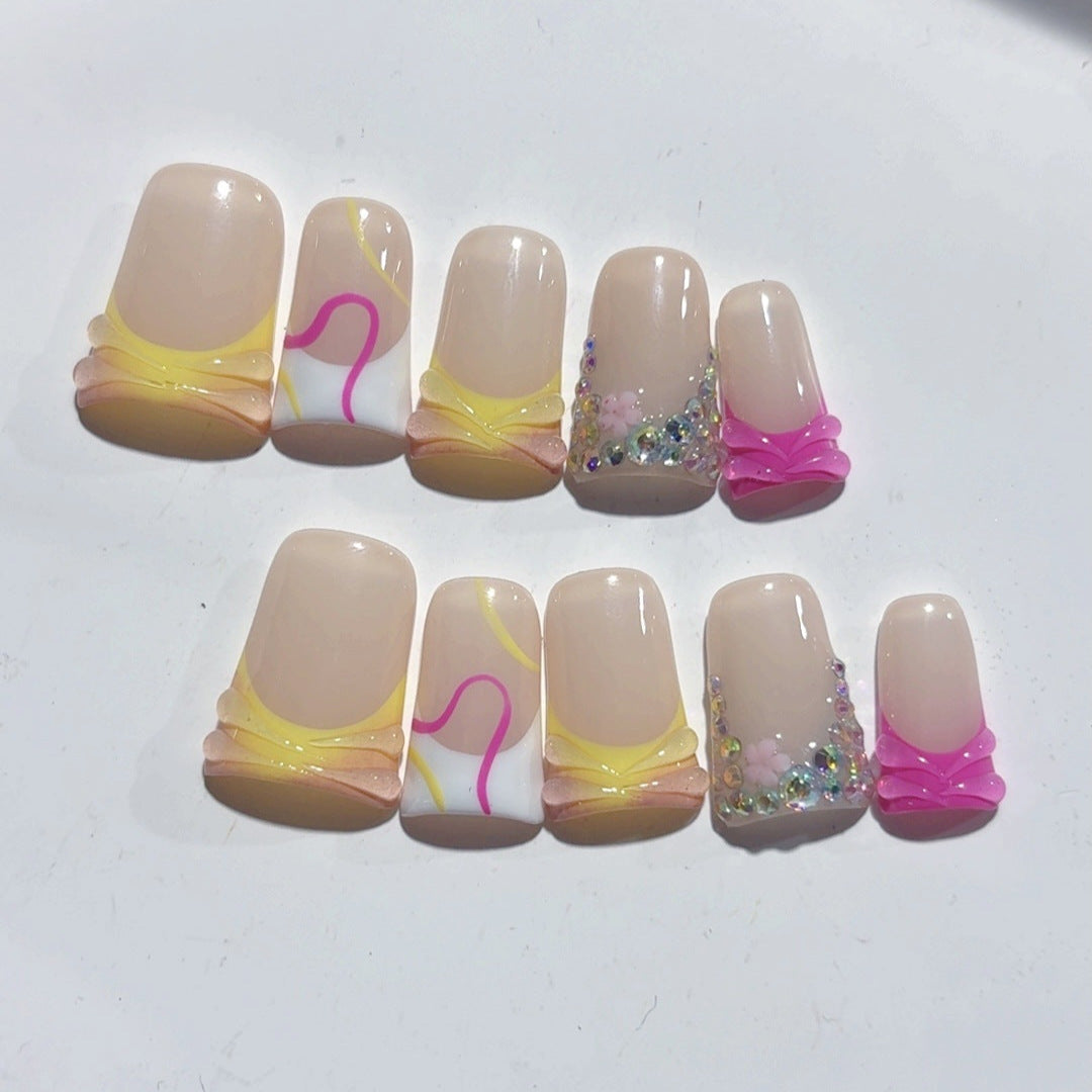 Sweet Dream: "Babados Flor" – Unhas Postiças Curtas Quadradas