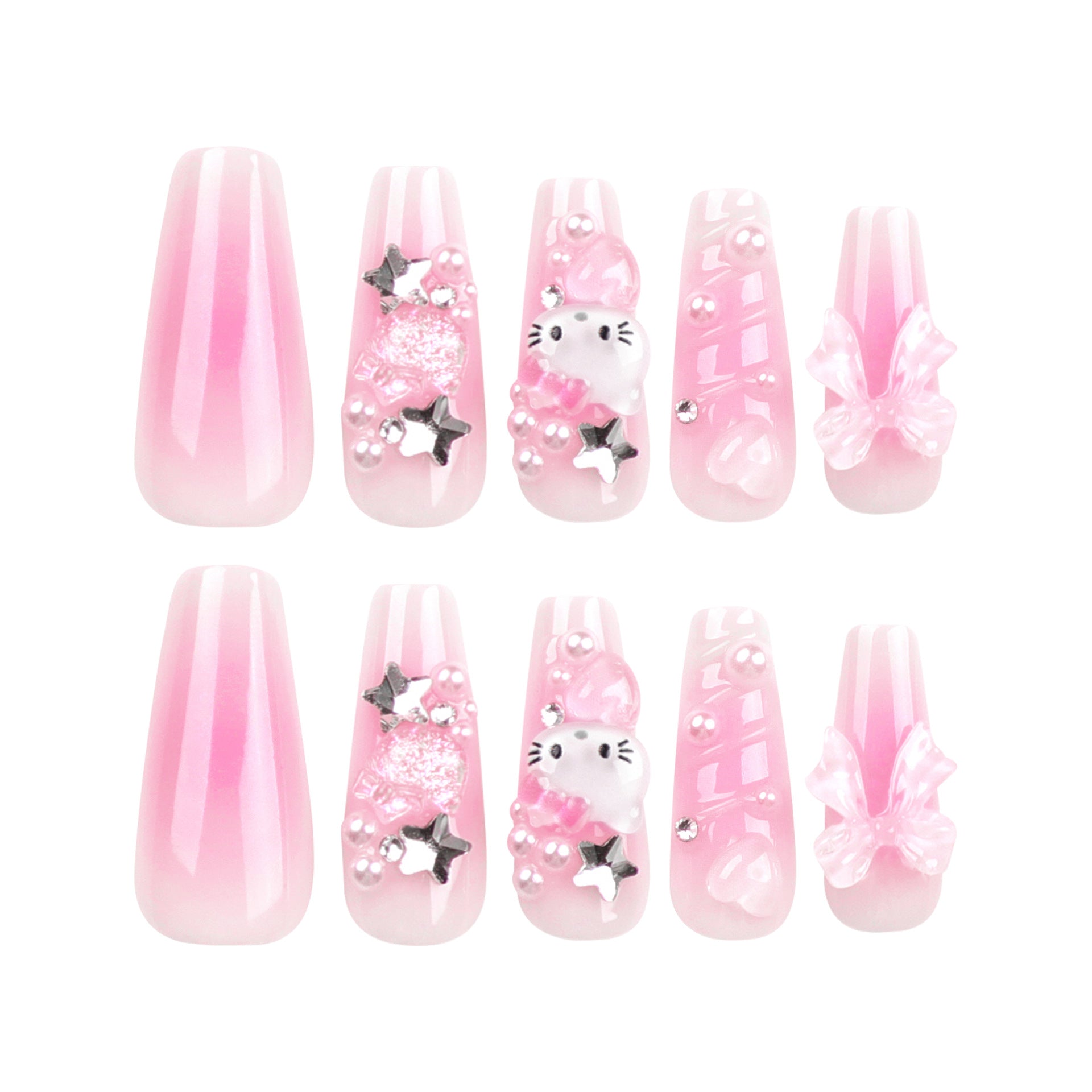 Lindo lazo adhesivo para uñas con diseño de Hello Kitty con ondas de agua tridimensionales ｜365nails