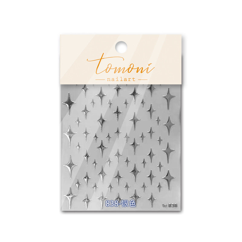 Starry Sky Collection: "Silver Metallic Star" – 3D Embossed Nail Sticker