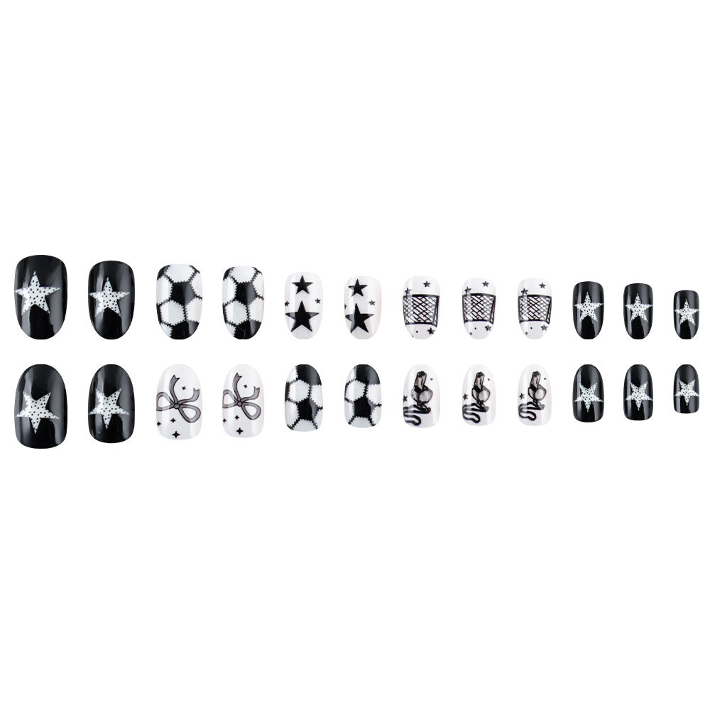 World Cup Classic Black White Football Elements Press-On Nails (Matte/24pcs/Oval)