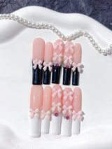 Black French Bow Elegant Extra Long Press On Nails