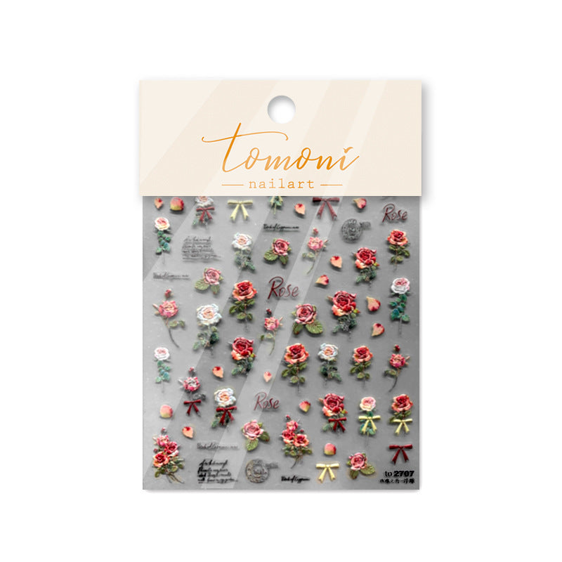 Vintage Rose Collection: "Romantic Bloom" – 3D Embossed Nail Sticker