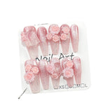 Uñas postizas hechas a mano con efecto ojo de gato, con grabado, con un bonito destello, con un taladro apilado largo | 365nails