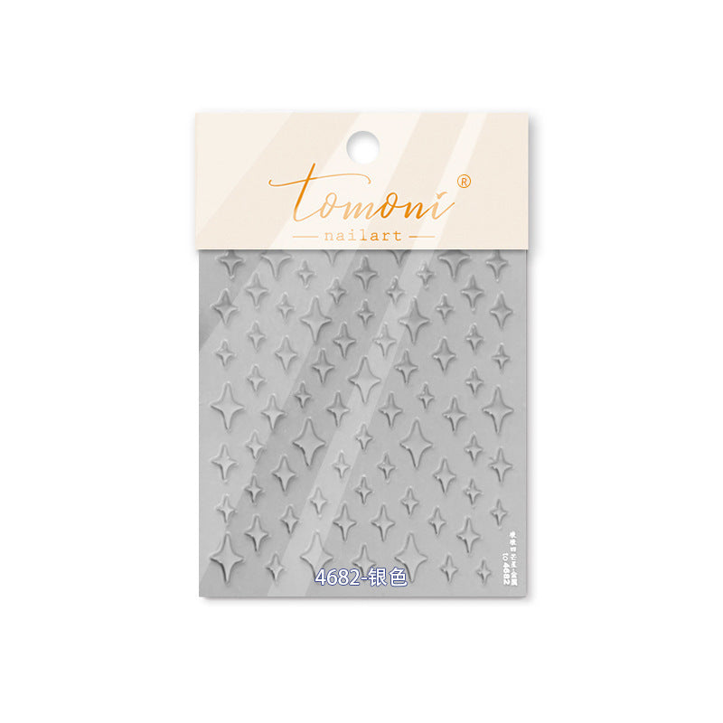 Silver Starburst Metallic Collection: "Starry Sparkle" – 3D Embossed Nail Sticker