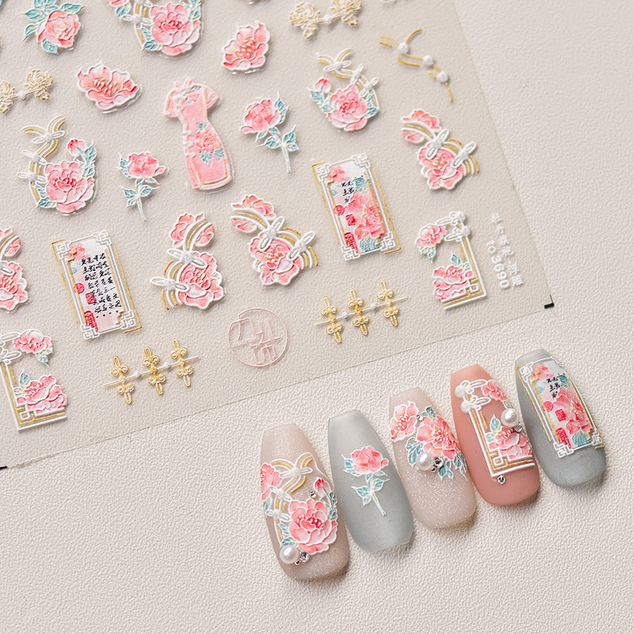 365nails: "Peony Qipao Charm" – Oriental Floral Nail Stickers