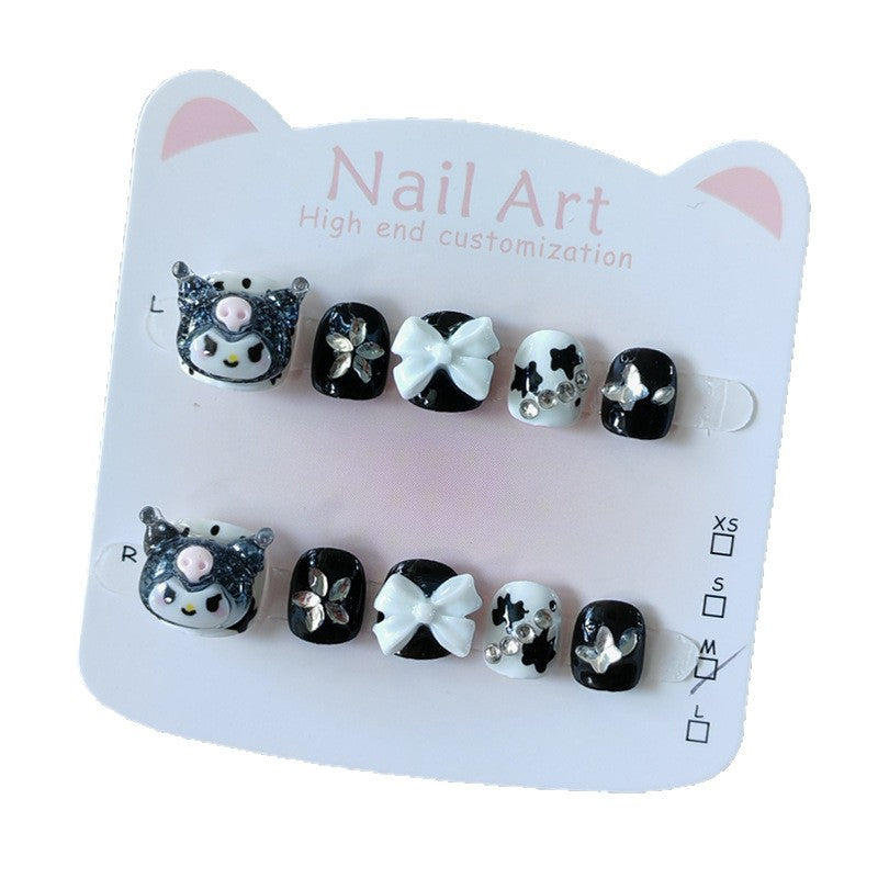 365nails: "cool kawaii demon" – short round handmade kids press-on nails