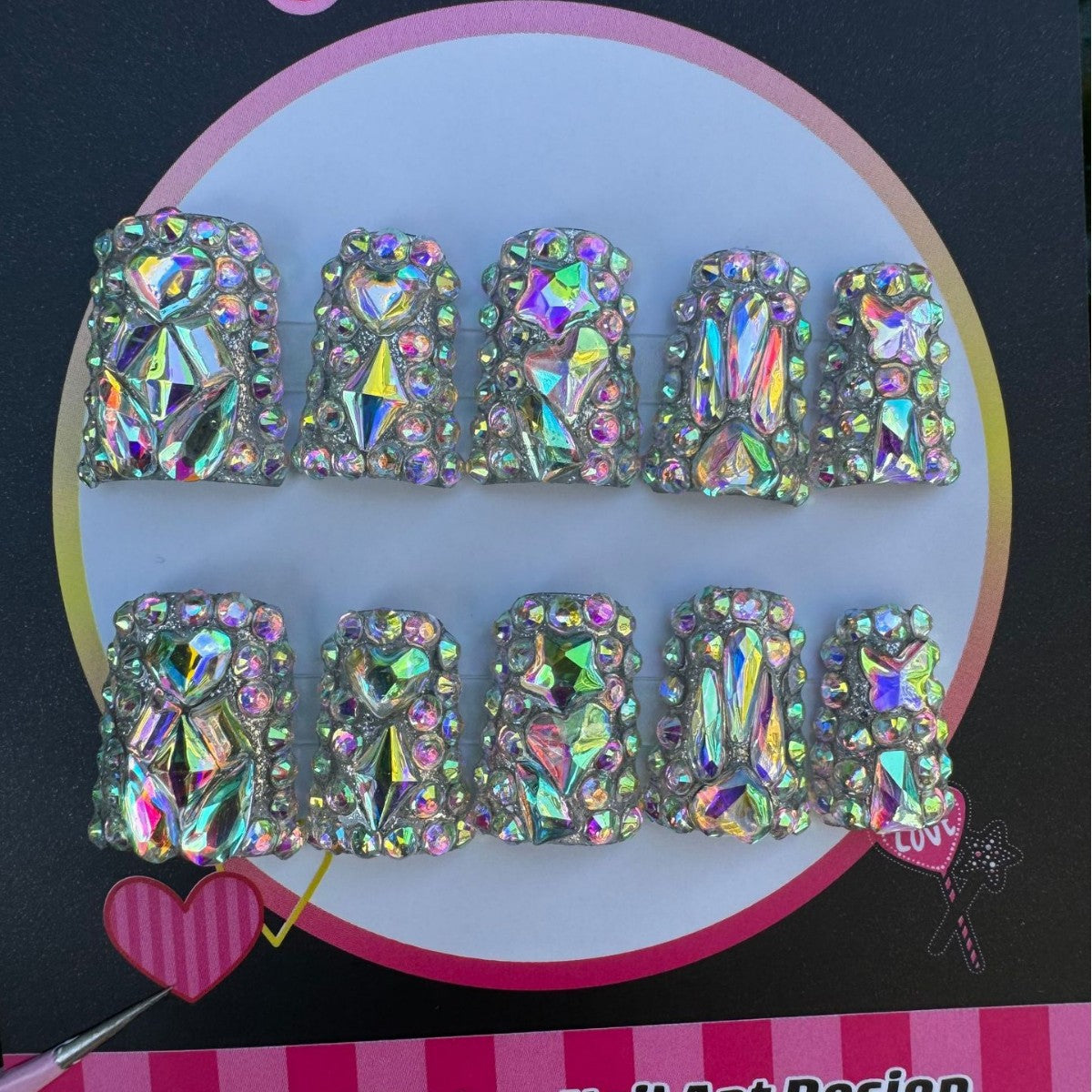 365nails: Éclat d'aurore – ongles faits main forme carrée, amas de cristaux